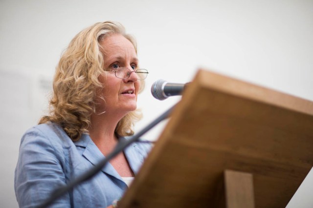 Marigold speaking at Monday's Peace Conference.  Photo: William Barylo